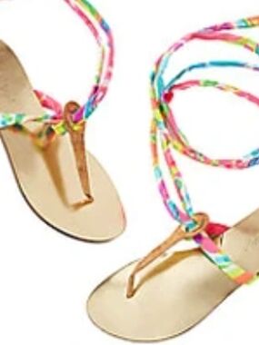 Lilly Pulitzer Gold Sandal with Multicolor Wrap Straps
